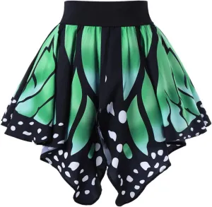 Womens Butterfly Print Fashion Skirts Fashion Womens Asymmetrical Skirt Pleated Waist Women Skirt Mini Skirts