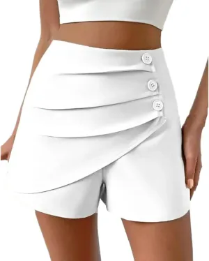 Womens Button Front Wrap Skirts High Waist Tummy Control Dressy Skorts Summer Solid Ruffle Casual Workwear Outfits