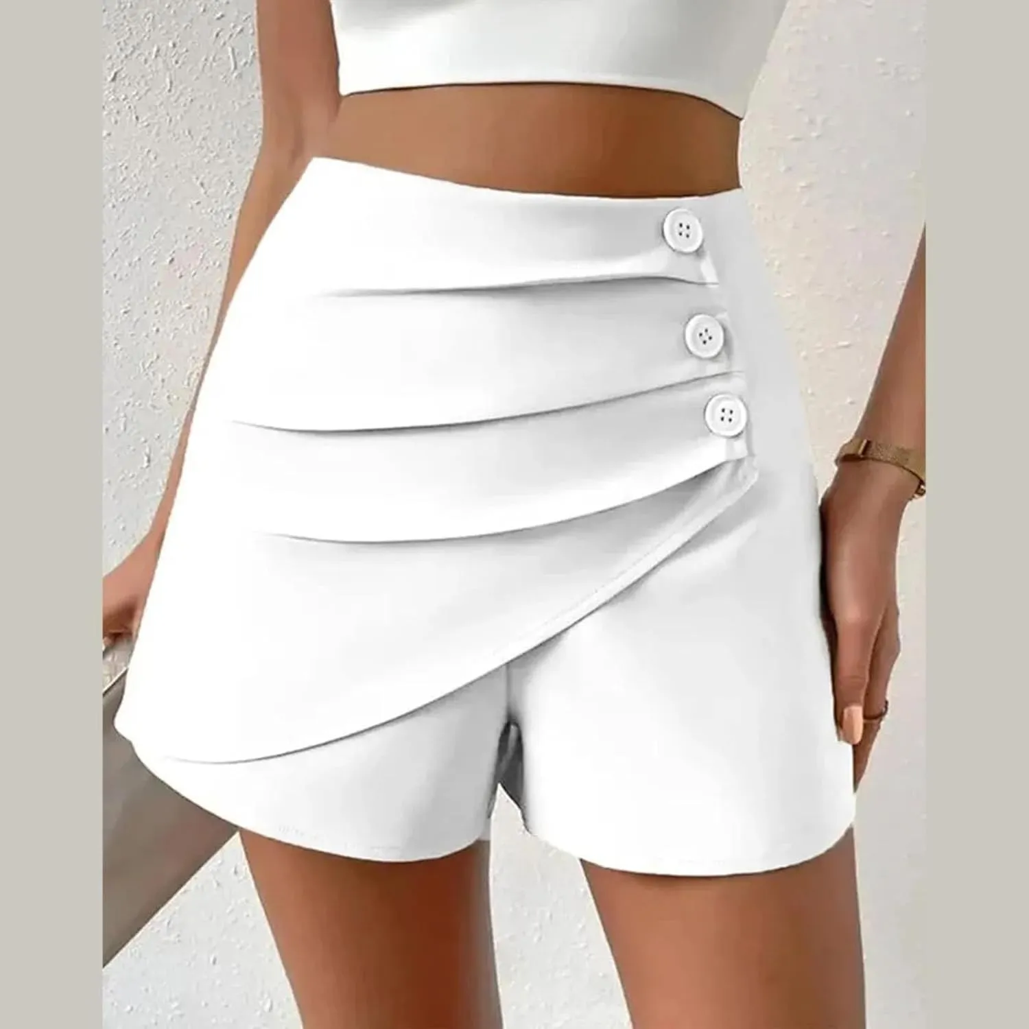 Womens Button Front Wrap Skirts High Waist Tummy Control Dressy Skorts Summer Solid Ruffle Casual Workwear Outfits