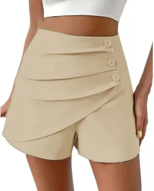 Womens Button Front Wrap Skirts High Waist Tummy Control Dressy Skorts Summer Solid Ruffle Casual Workwear Outfits