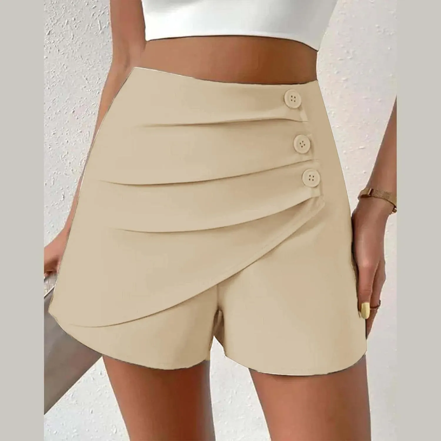 Womens Button Front Wrap Skirts High Waist Tummy Control Dressy Skorts Summer Solid Ruffle Casual Workwear Outfits