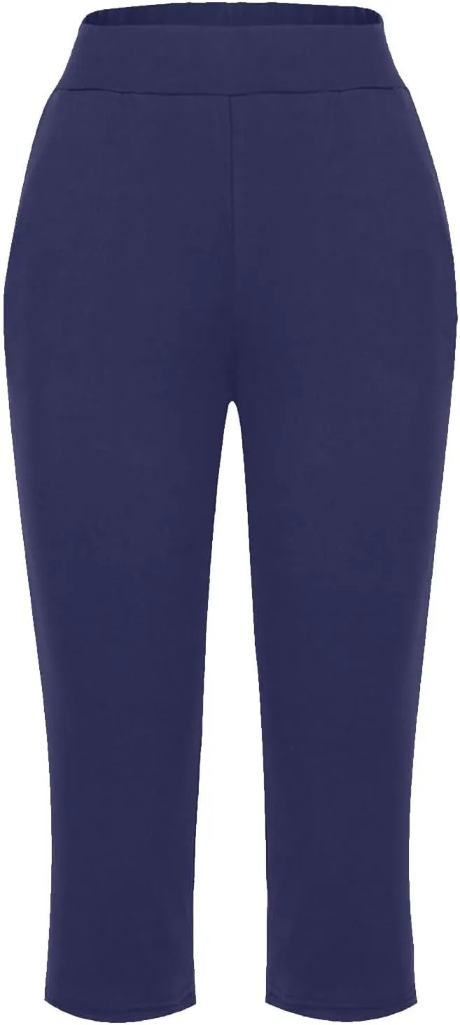 Women's Capri Pants Yoga Leggings with Pockets High Waisted Straight Cropped Pants Casual Cotton Summer Stretch