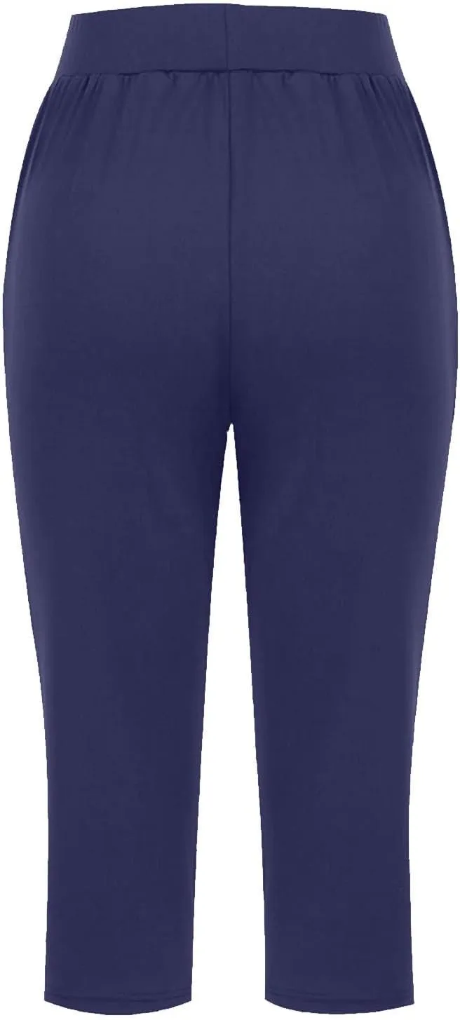 Women's Capri Pants Yoga Leggings with Pockets High Waisted Straight Cropped Pants Casual Cotton Summer Stretch