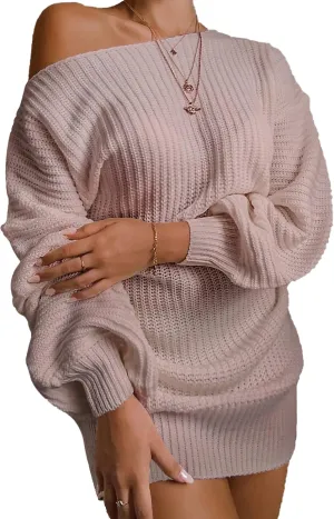 Women's Casual Oversized Off Shoulder Sweater Dresses Long Chunky Pullover Jumper