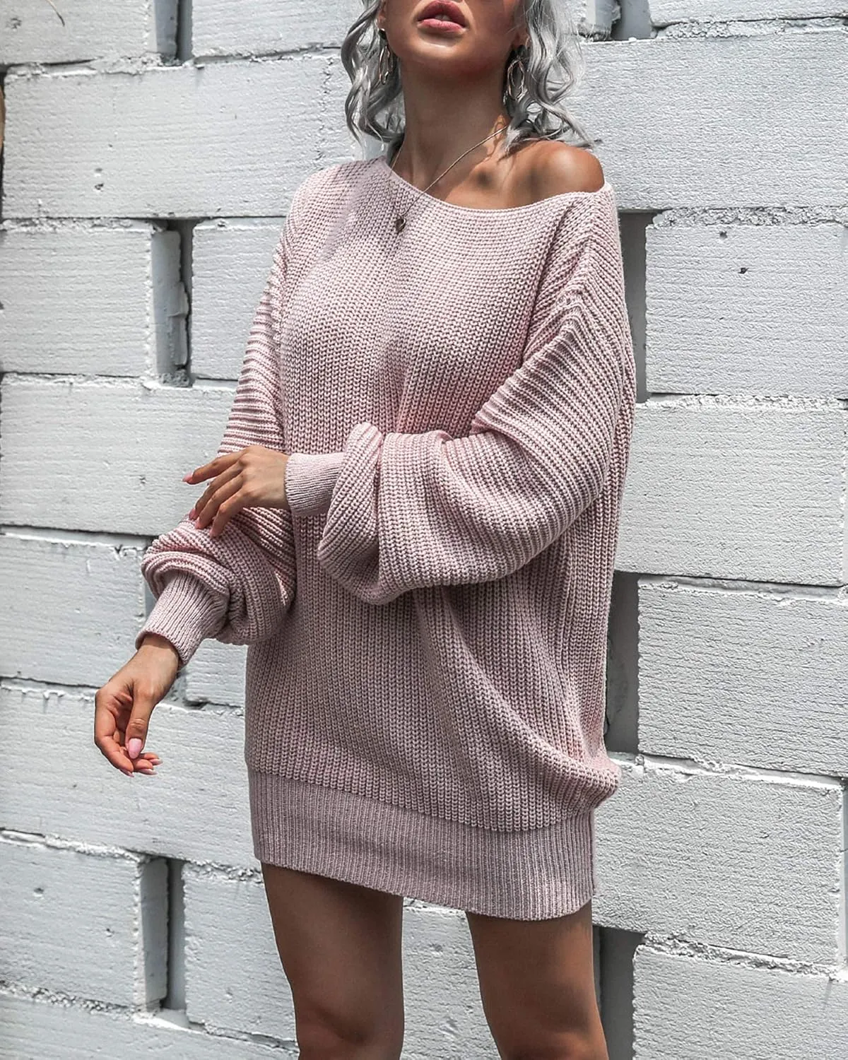 Women's Casual Oversized Off Shoulder Sweater Dresses Long Chunky Pullover Jumper