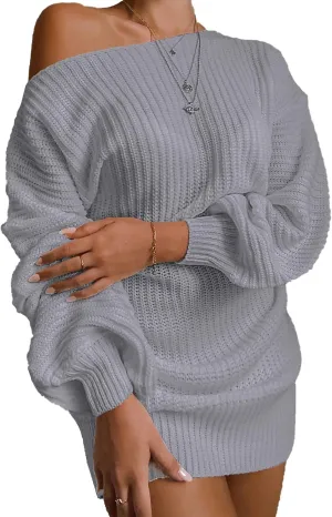 Women's Casual Oversized Off Shoulder Sweater Dresses Long Chunky Pullover Jumper