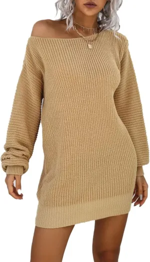 Women's Casual Oversized Off Shoulder Sweater Dresses Long Chunky Pullover Jumper