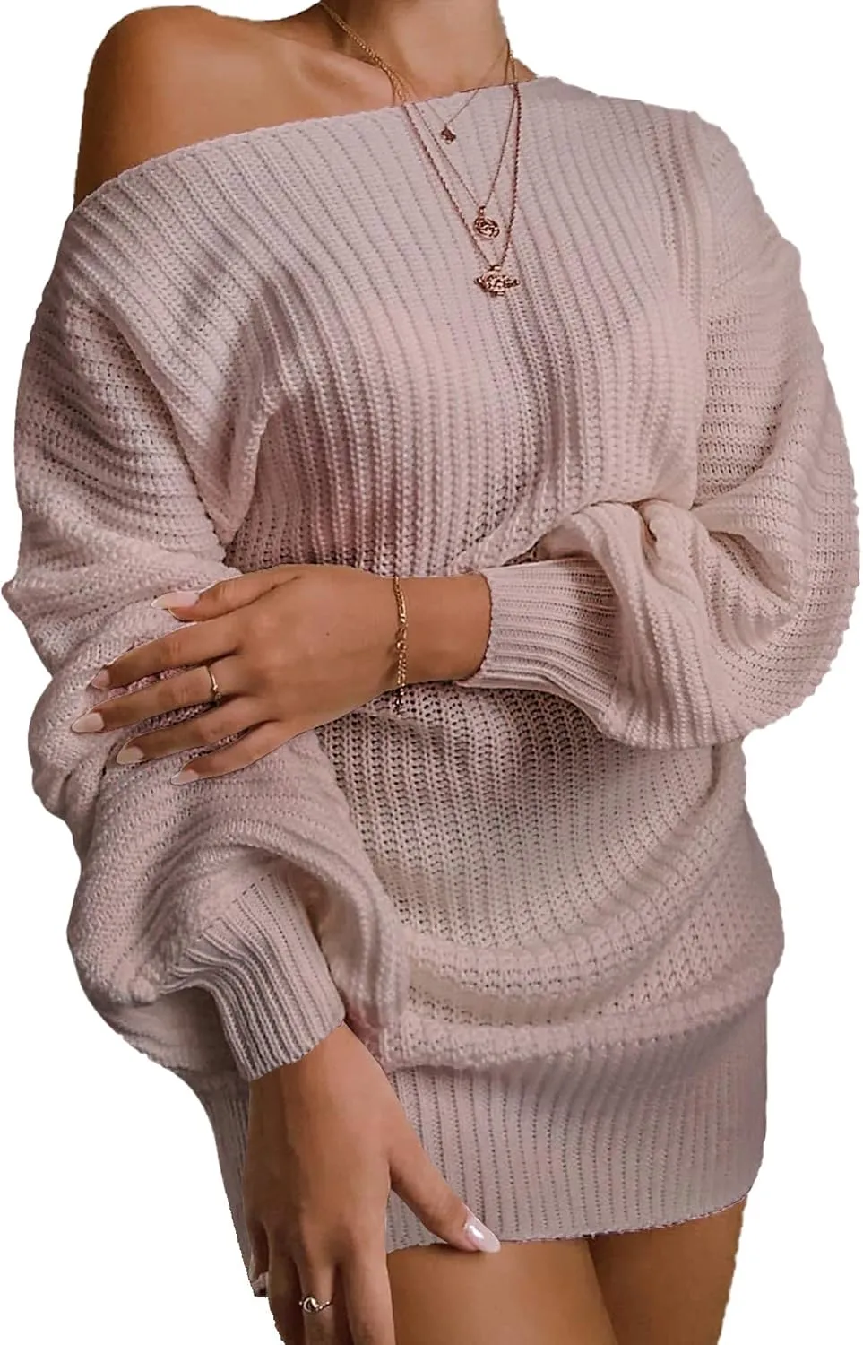 Women's Casual Oversized Off Shoulder Sweater Dresses Long Chunky Pullover Jumper