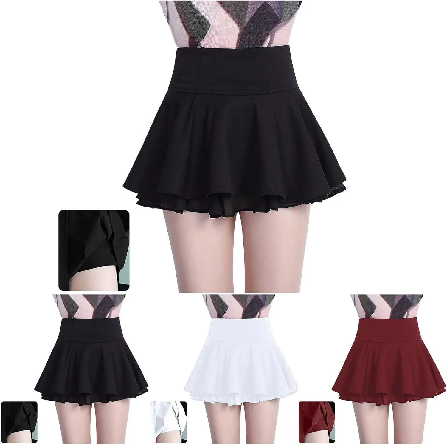 Women's Chiffon Solid Color Skirt Pleated Mini Skirt Cute Button Front Skirt 12