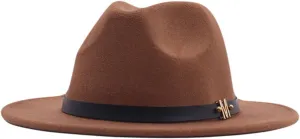 Womens Classic Wide Floppy Panama Hat Belt Buckle Wool Fedora Hat Wide Brim Outdoor UV Protection Hat Travel Sun Hats