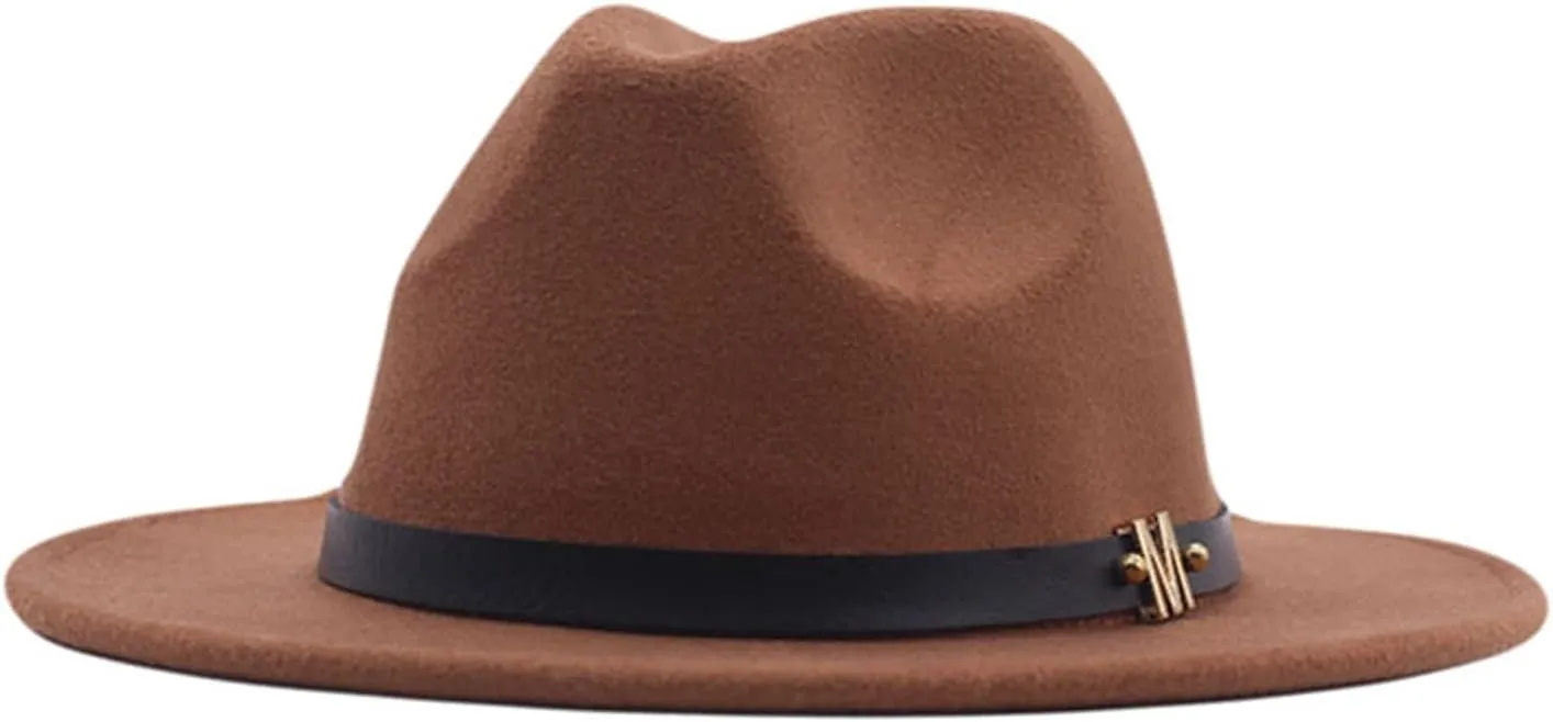 Womens Classic Wide Floppy Panama Hat Belt Buckle Wool Fedora Hat Wide Brim Outdoor UV Protection Hat Travel Sun Hats