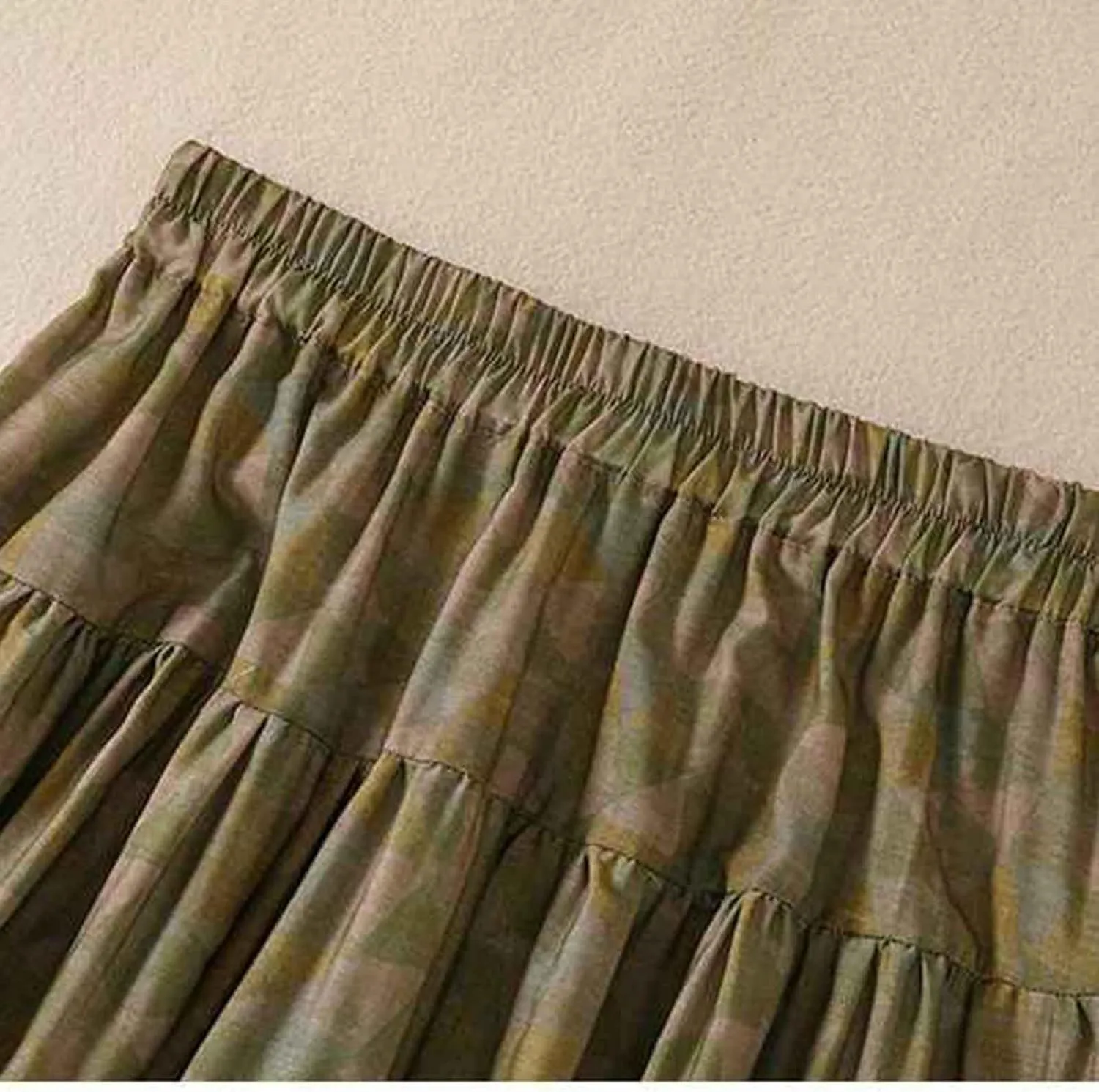 Women's Cotton Linen Skirt, Summer Boho Floral Print Flowy Midi Skirts Elastic Waist Loose Comfy Casual Skirts