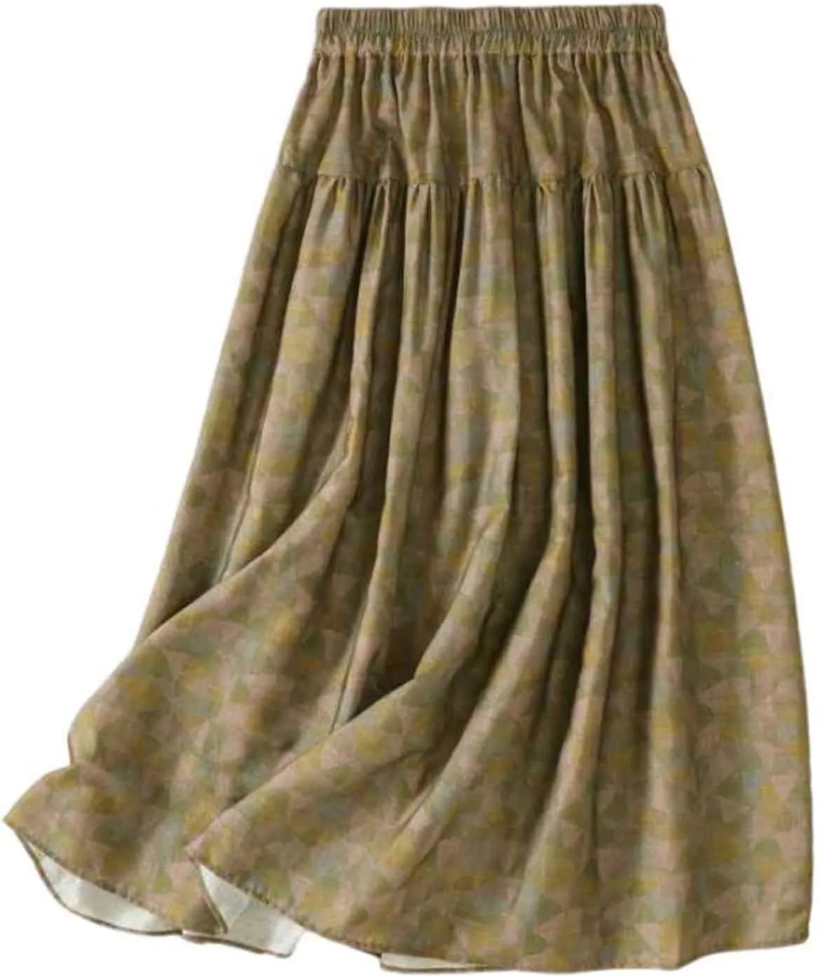 Women's Cotton Linen Skirt, Summer Boho Floral Print Flowy Midi Skirts Elastic Waist Loose Comfy Casual Skirts