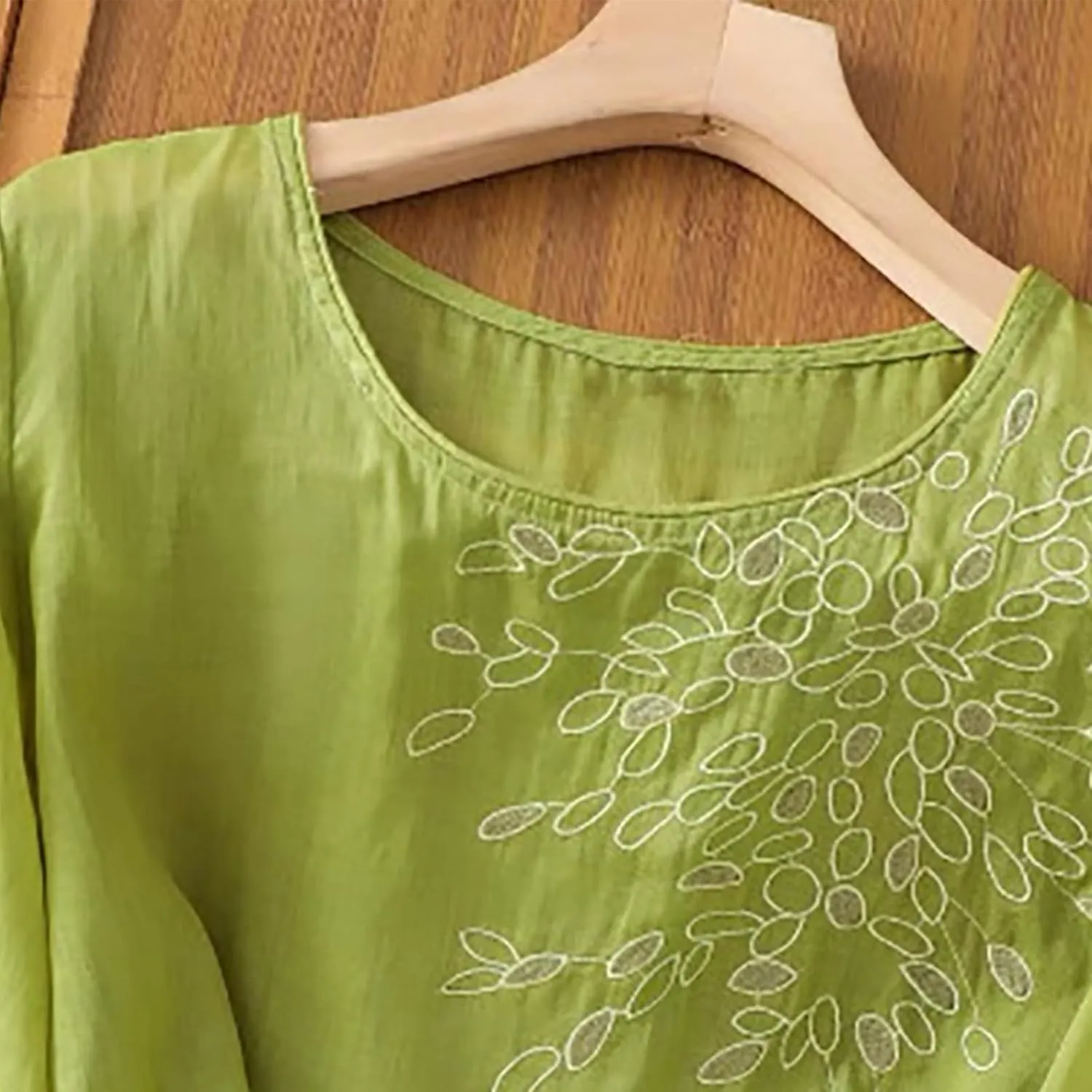 Womens Cotton Linen Tops 2025 Summer Half Sleeve Shirts Loose Crewneck Casual Boho Tops Vintage Embroidered Blouses