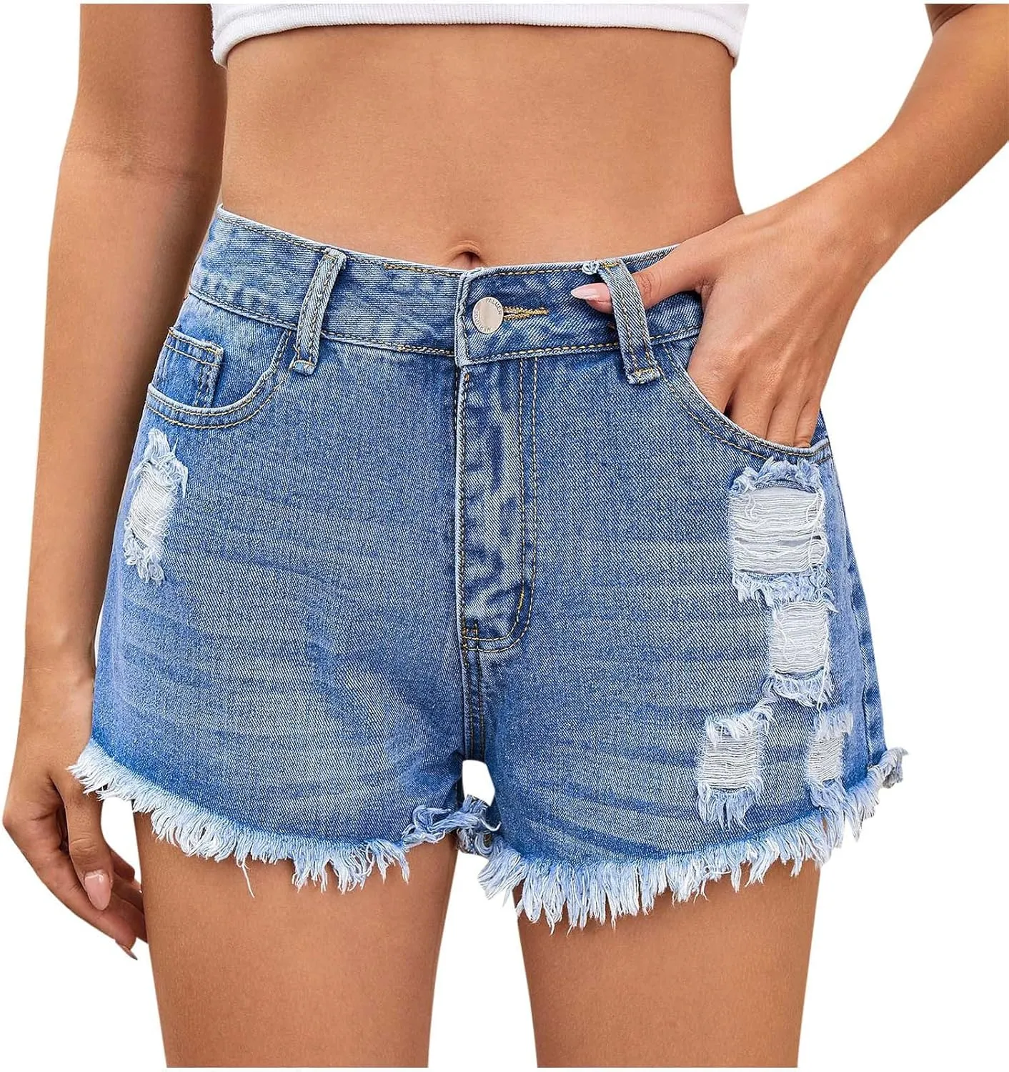 Women's Denim Shorts 2025 Summer High Rise Ripped Stretchy Jean Shorts Distressed Frayed Raw Hem Casual Short Jeans