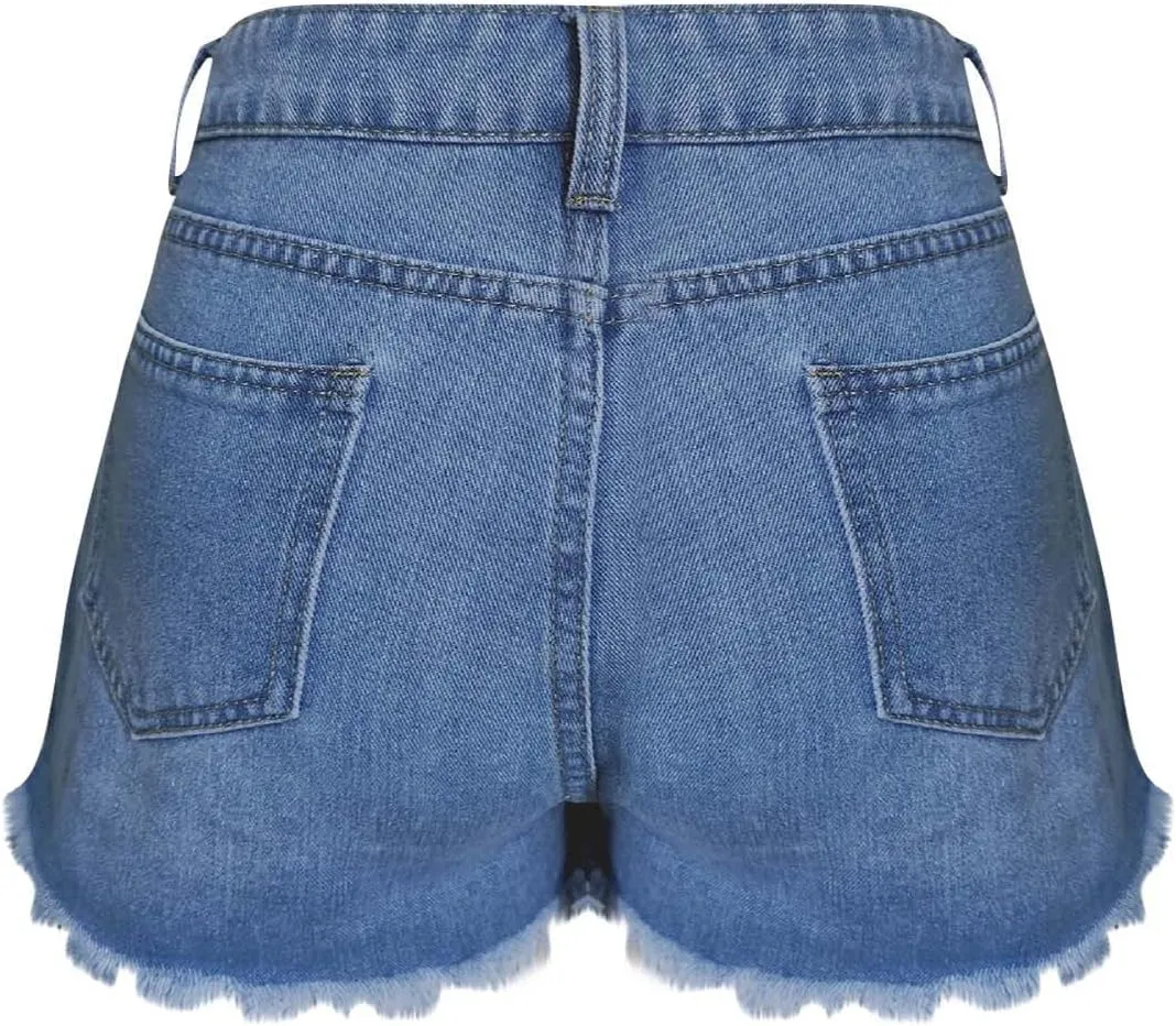 Women's Denim Shorts 2025 Summer High Rise Ripped Stretchy Jean Shorts Distressed Frayed Raw Hem Casual Short Jeans