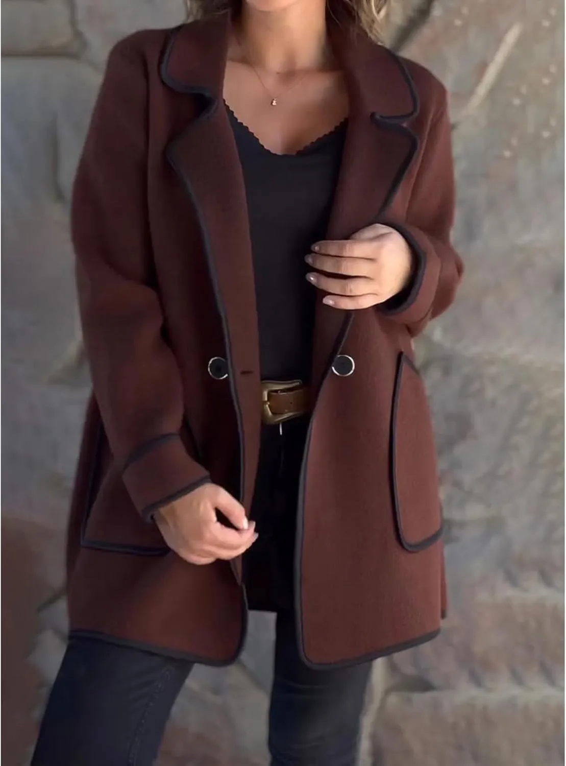 Womens Fall Jackets Oversized Open Front Trench Coats Casual Notched Lapels Coats Long Sleeve Winter Coat with Pockets
