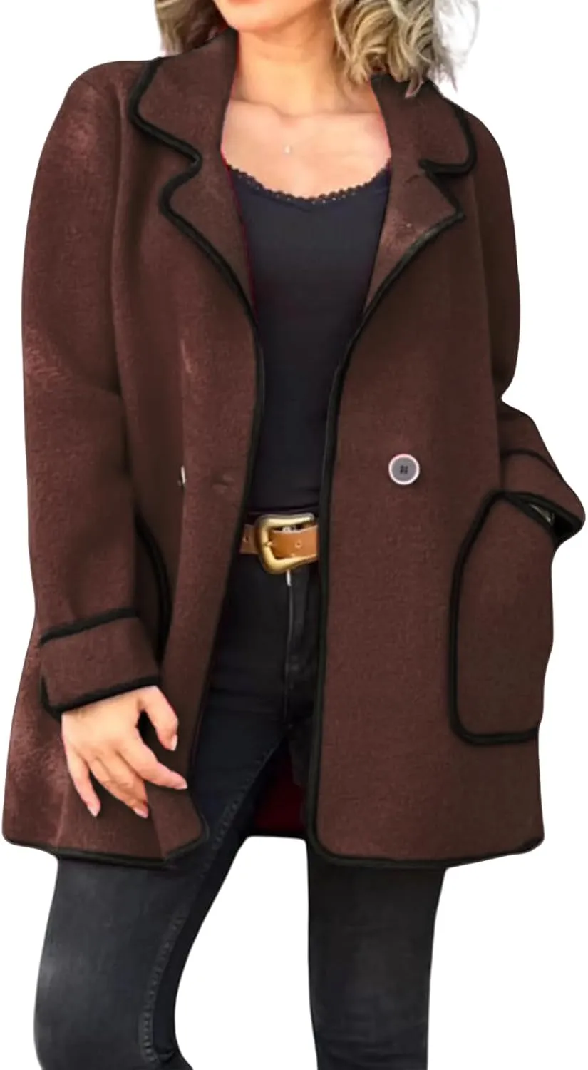 Womens Fall Jackets Oversized Open Front Trench Coats Casual Notched Lapels Coats Long Sleeve Winter Coat with Pockets