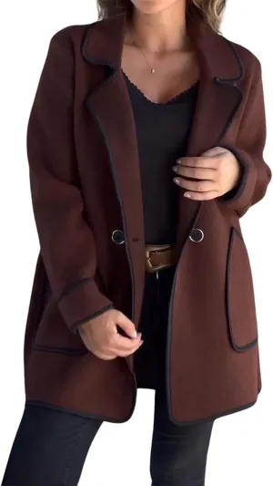 Womens Fall Jackets Oversized Open Front Trench Coats Casual Notched Lapels Coats Long Sleeve Winter Coat with Pockets