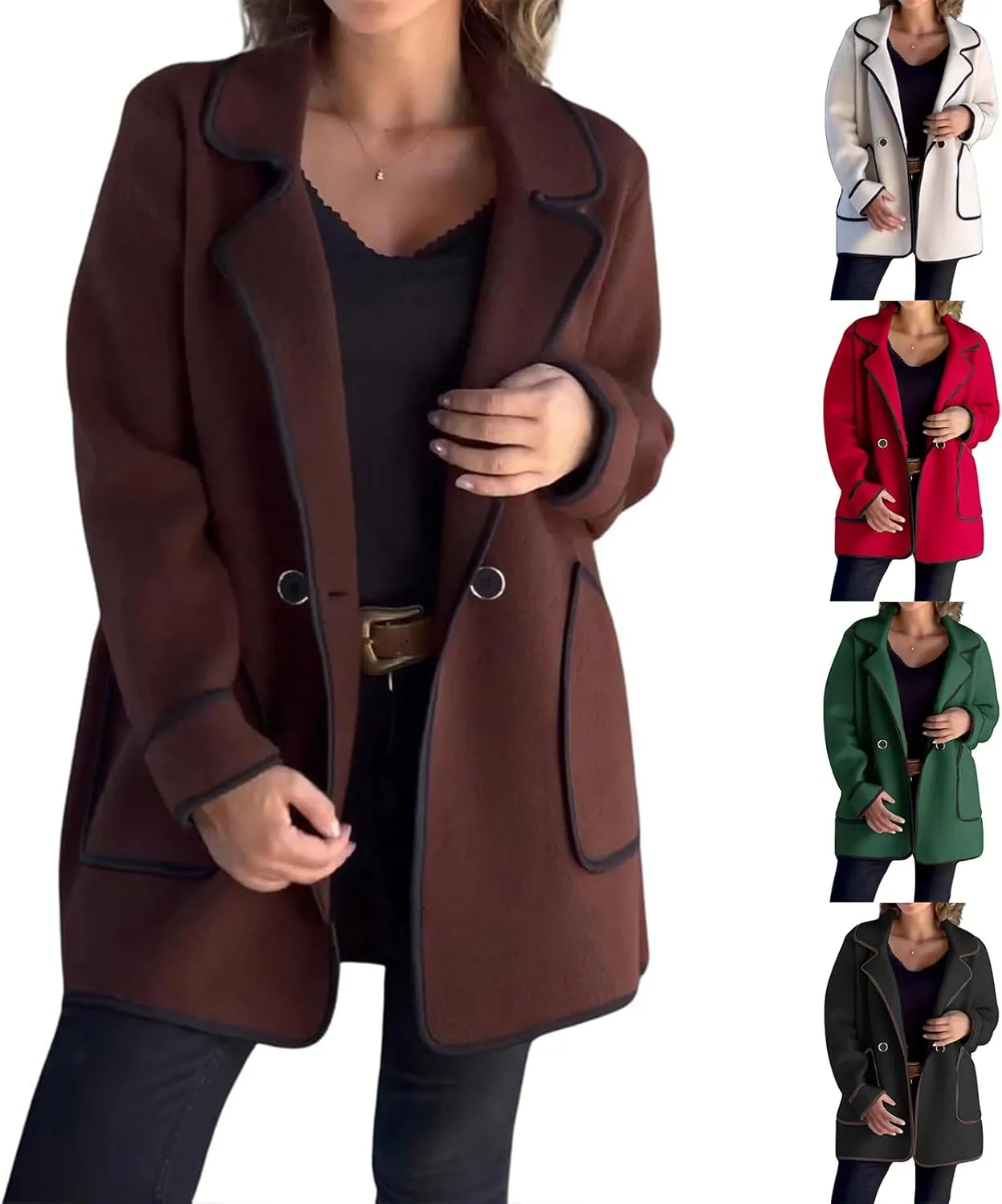 Womens Fall Jackets Oversized Open Front Trench Coats Casual Notched Lapels Coats Long Sleeve Winter Coat with Pockets
