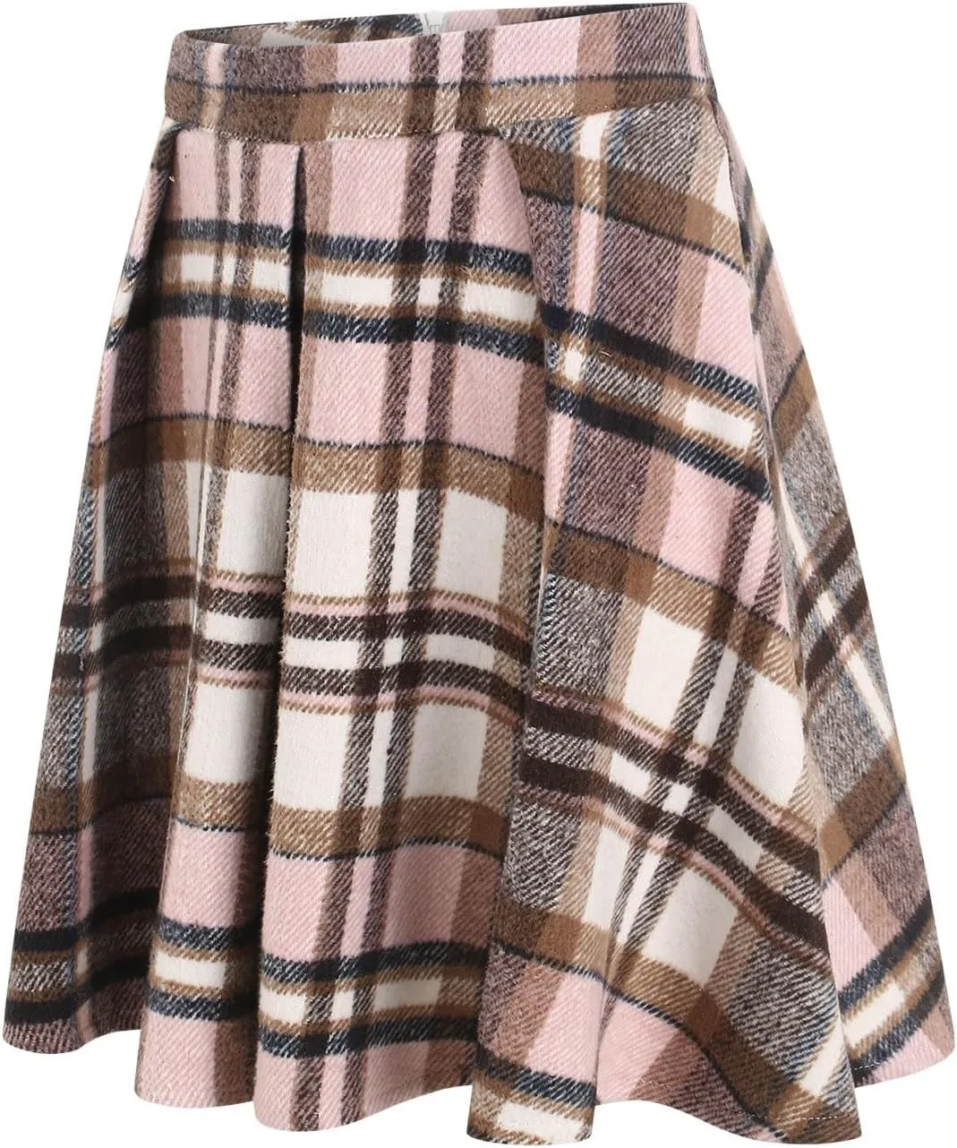 Women's Fashion Plaid Midi Skirt, Elastic Waist Ruched Ruffle Hem Casual A-Line Skirts Outdoor Sports Skater Skirt