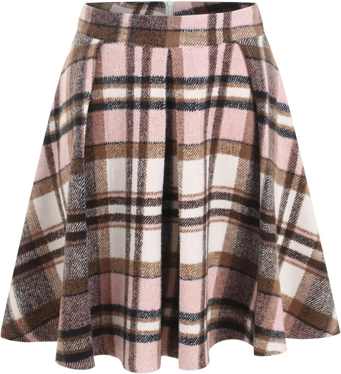 Women's Fashion Plaid Midi Skirt, Elastic Waist Ruched Ruffle Hem Casual A-Line Skirts Outdoor Sports Skater Skirt