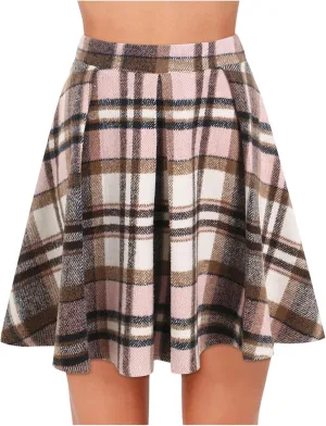 Women's Fashion Plaid Midi Skirt, Elastic Waist Ruched Ruffle Hem Casual A-Line Skirts Outdoor Sports Skater Skirt