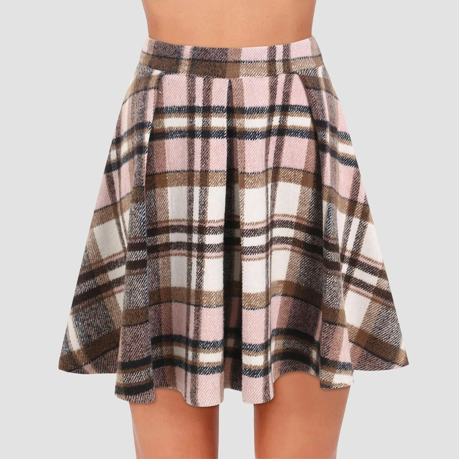 Women's Fashion Plaid Midi Skirt, Elastic Waist Ruched Ruffle Hem Casual A-Line Skirts Outdoor Sports Skater Skirt