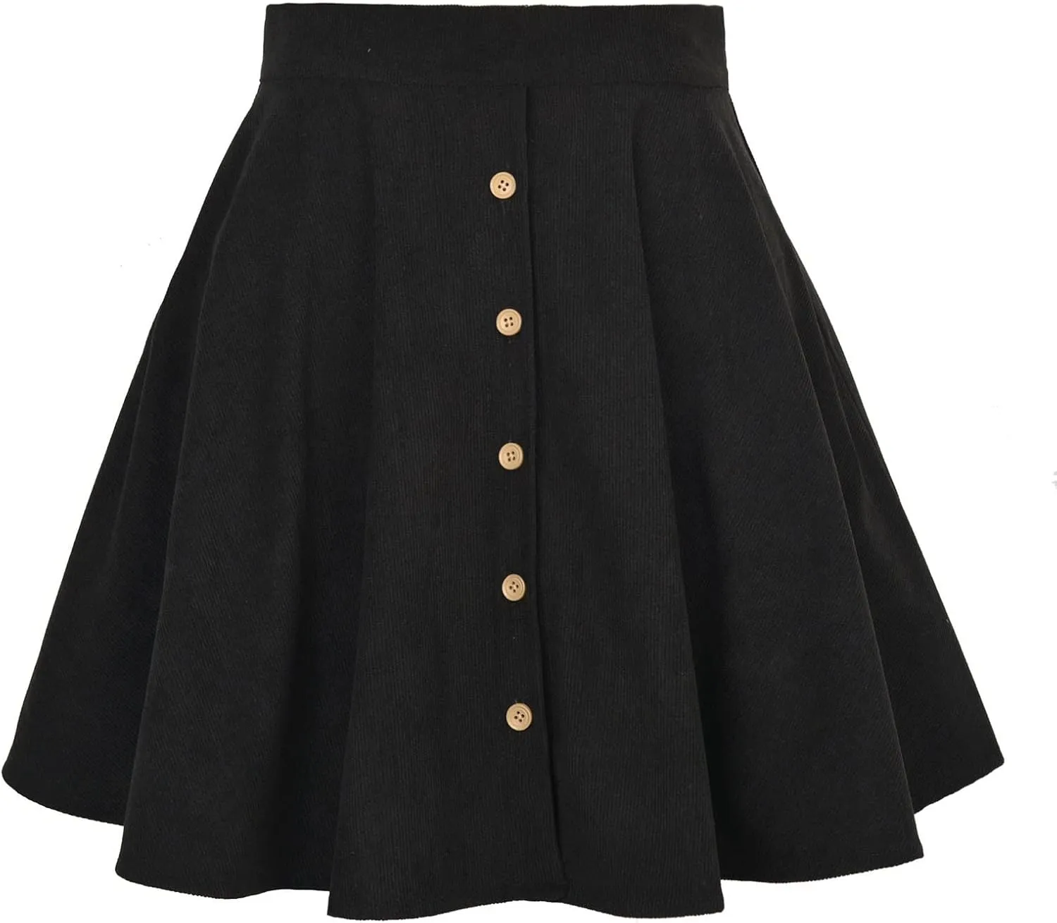 Womens Faux Suede High Waist Pleated Short Skirt Elastic Button Front Skater Mini Skirt Autumn Winter Corduroy