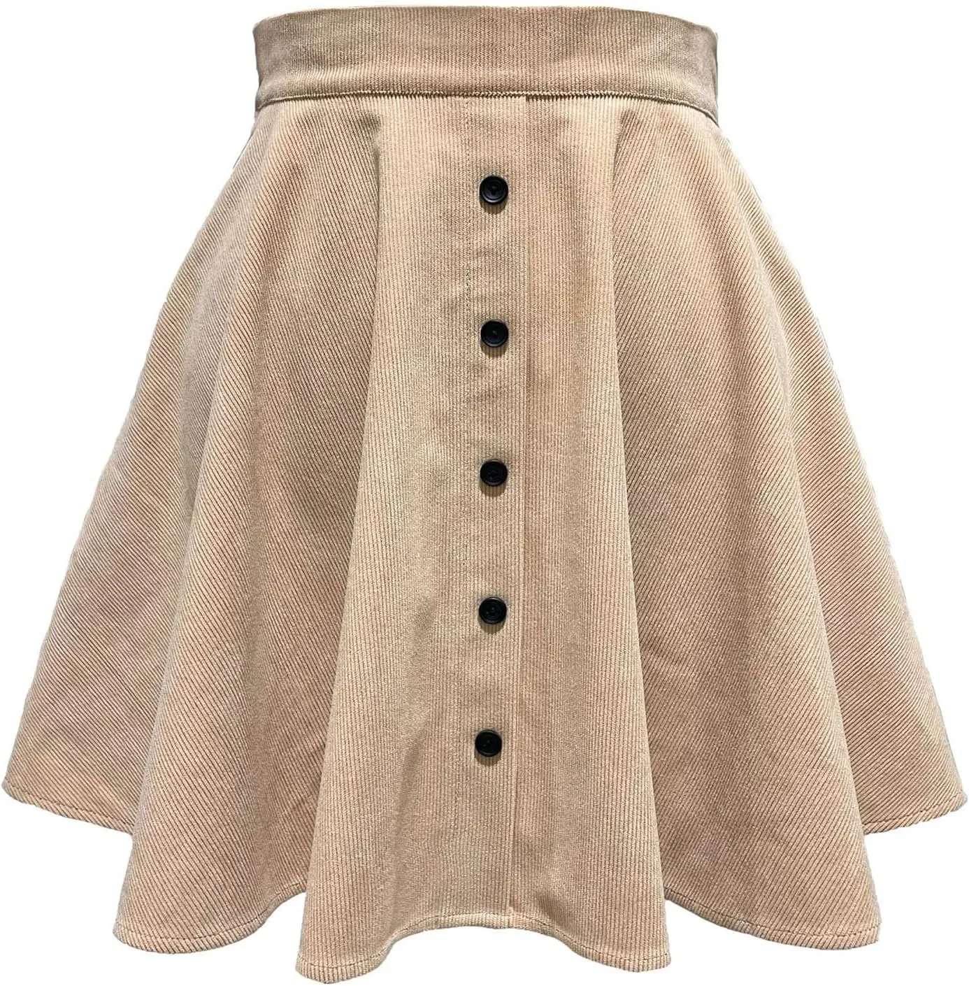 Womens Faux Suede High Waist Pleated Short Skirt Elastic Button Front Skater Mini Skirt Autumn Winter Corduroy