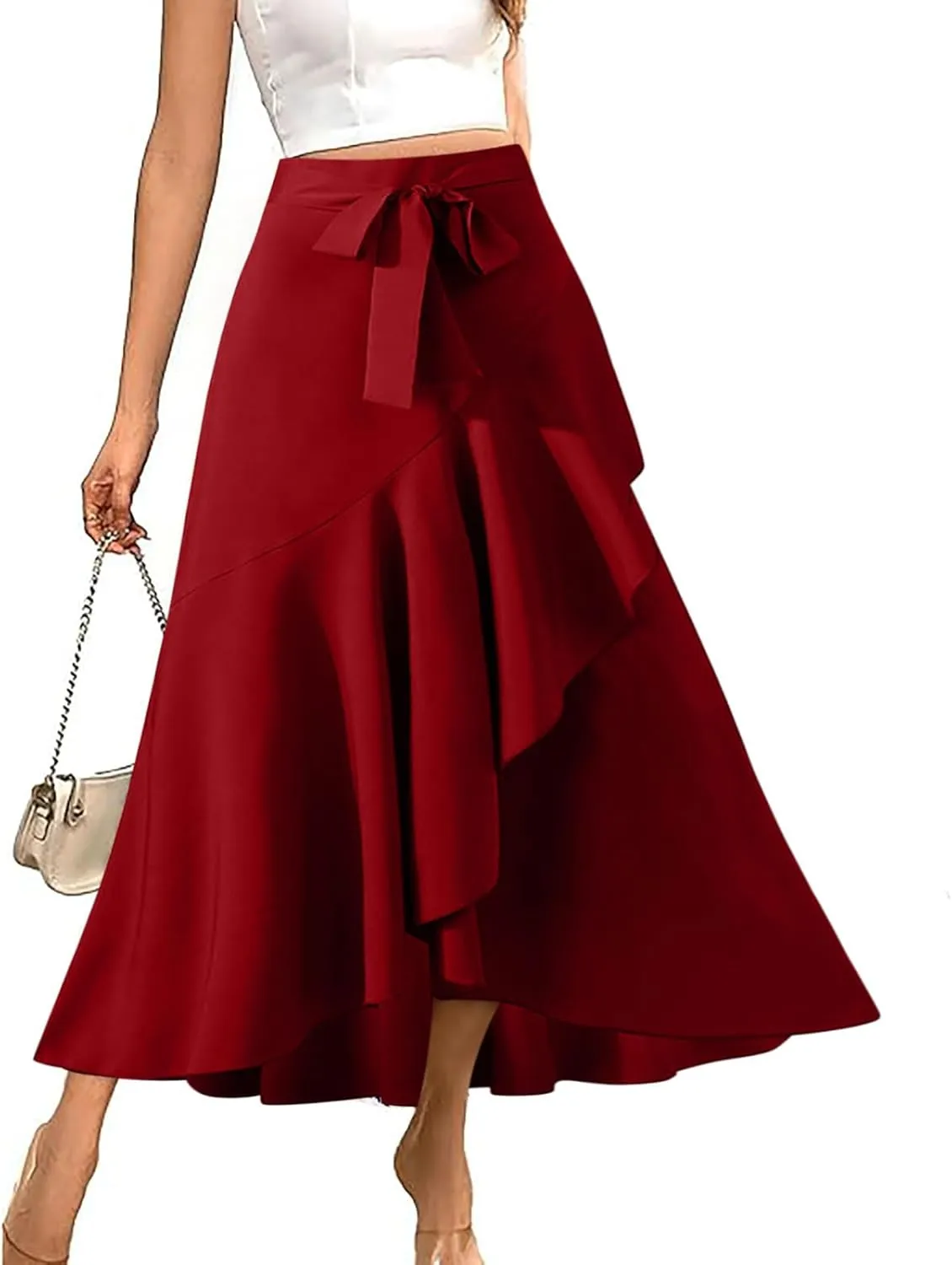 Women's Formal Evening Party Elegant Long Skirt, Fashion Pleated Ruffle Hem Flared Skirts Casual Mermaid Maxi Skirt