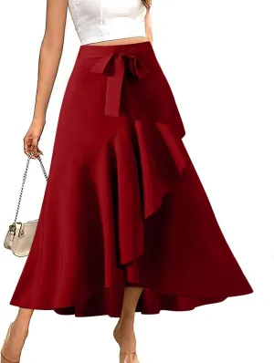Women's Formal Evening Party Elegant Long Skirt, Fashion Pleated Ruffle Hem Flared Skirts Casual Mermaid Maxi Skirt