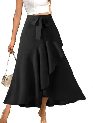 Women's Formal Evening Party Elegant Long Skirt, Fashion Pleated Ruffle Hem Flared Skirts Casual Mermaid Maxi Skirt
