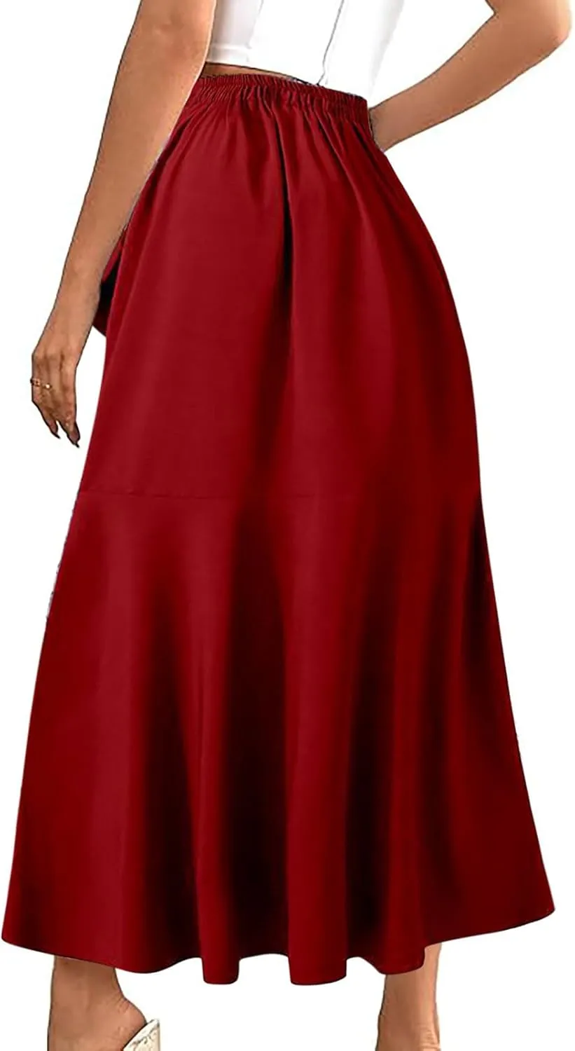 Women's Formal Evening Party Elegant Long Skirt, Fashion Pleated Ruffle Hem Flared Skirts Casual Mermaid Maxi Skirt