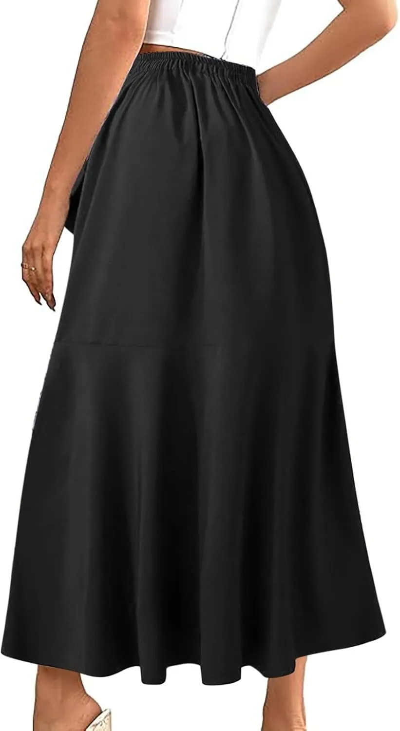 Women's Formal Evening Party Elegant Long Skirt, Fashion Pleated Ruffle Hem Flared Skirts Casual Mermaid Maxi Skirt