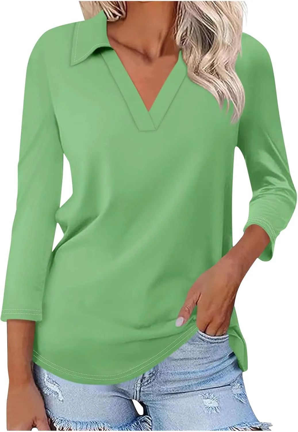 Womens Golf Shirts 1/2 Or 3/4 Length Sleeve Collared Tops Business Casual Summer Loose Blouse Lapel Tshirts Cute Tees