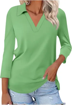 Womens Golf Shirts 1/2 Or 3/4 Length Sleeve Collared Tops Business Casual Summer Loose Blouse Lapel Tshirts Cute Tees