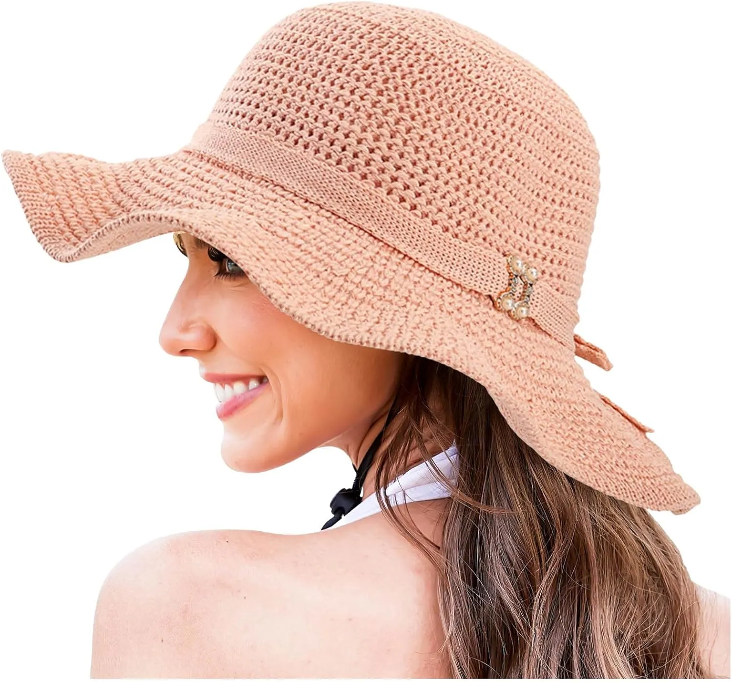 Womens Hat Summer Sun Hat Beach Tourism Hat Ruffle Edge Bow Sun Hat Shade Hats for Men