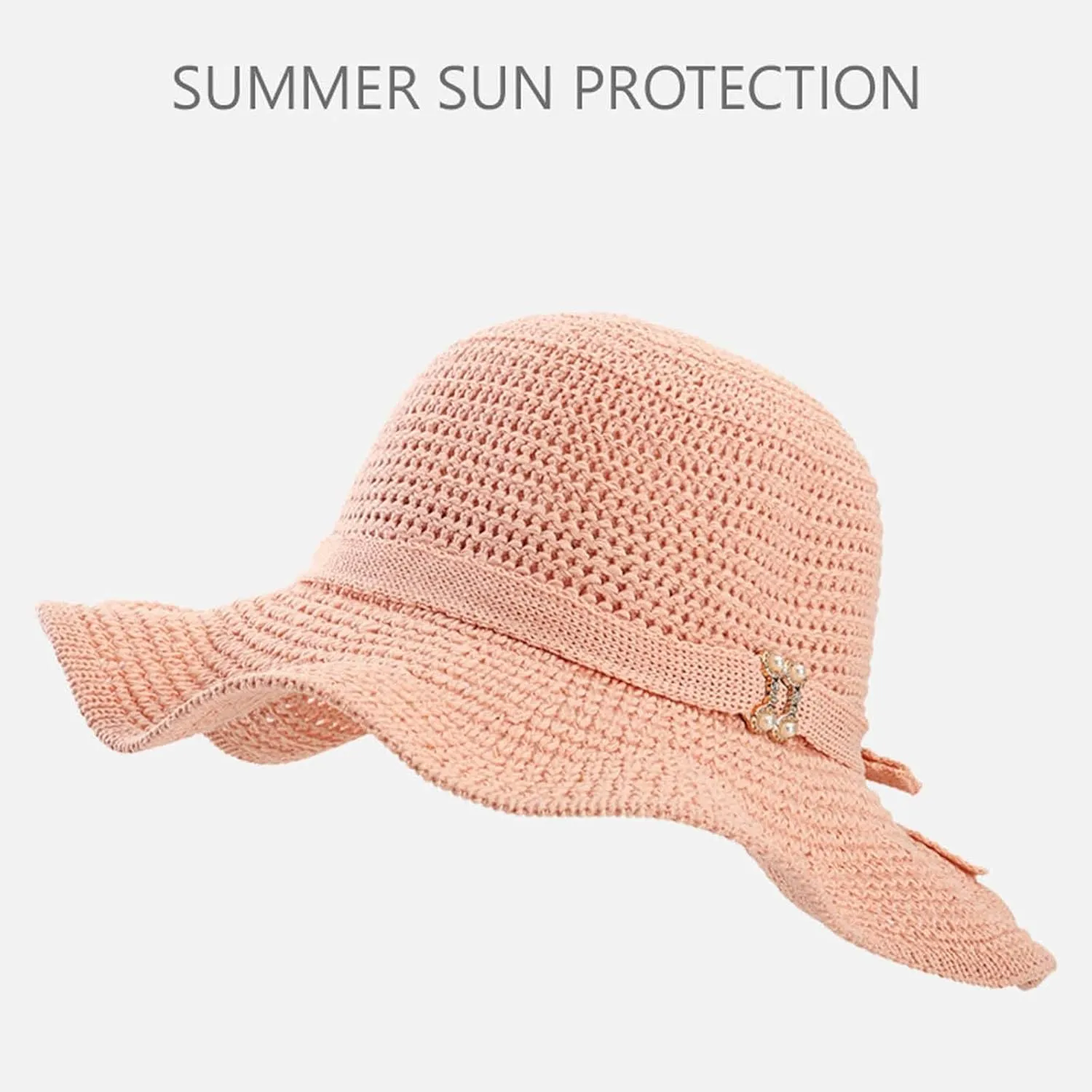 Womens Hat Summer Sun Hat Beach Tourism Hat Ruffle Edge Bow Sun Hat Shade Hats for Men