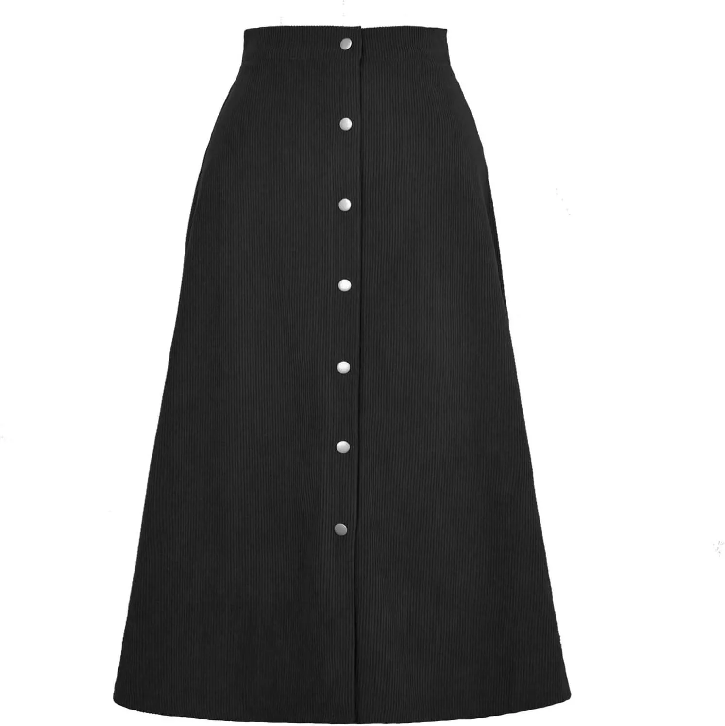 Women's High Waist Corduroy Midi Skirt Button Front A-Line Belted Long Skirts Dressy Casual Work Office Trendy Skirt