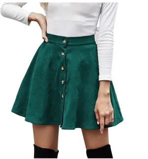 Women's High Waist Sexy Skirt Button Front Corduroy Flare Lattice Printed A Line Shorts Midi Circle Skirts for
