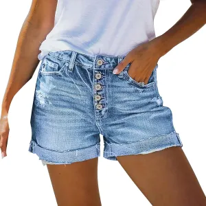 Womens High Waisted Jean Shorts Brushed Ripped Pockets Denim Shorts Rolled Raw Hem Summer Hot Short Jeans for Women