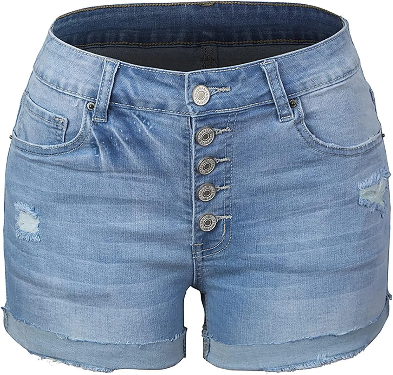 Womens High Waisted Jean Shorts Brushed Ripped Pockets Denim Shorts Rolled Raw Hem Summer Hot Short Jeans for Women