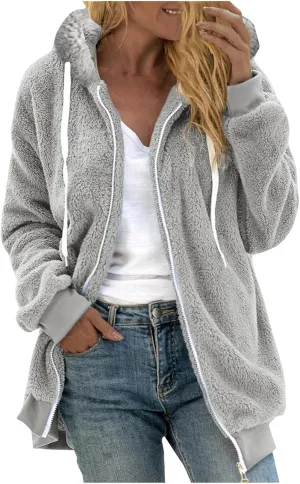 Womens Hoodies Fleece Sweater Tops 2024 Fashion Winter Warm Coat Jacket Full Zip Up Overcoat Jackets Outerwear