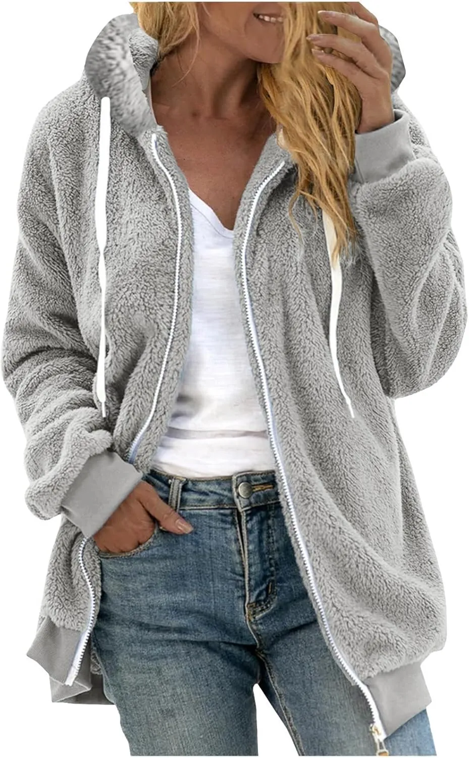 Womens Hoodies Fleece Sweater Tops 2024 Fashion Winter Warm Coat Jacket Full Zip Up Overcoat Jackets Outerwear