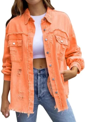 Women's Jean Jacket Oversized Boyfriend Button Up Long Sleeve Split Denim Jackets