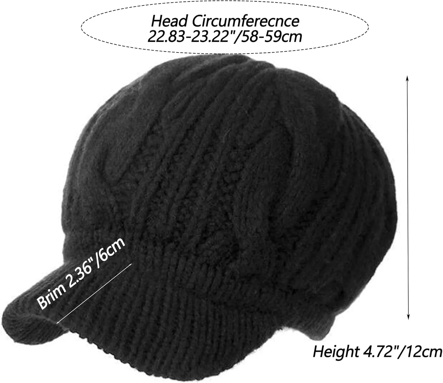 Womens Knitted Visor Beanie Twist Beret Hats Cold Weather Brim Newsboy Cap