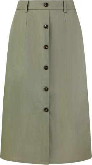Women's Linen Skirts Slit Button Front Midi Pencil Skirt