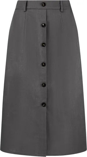Women's Linen Skirts Slit Button Front Midi Pencil Skirt