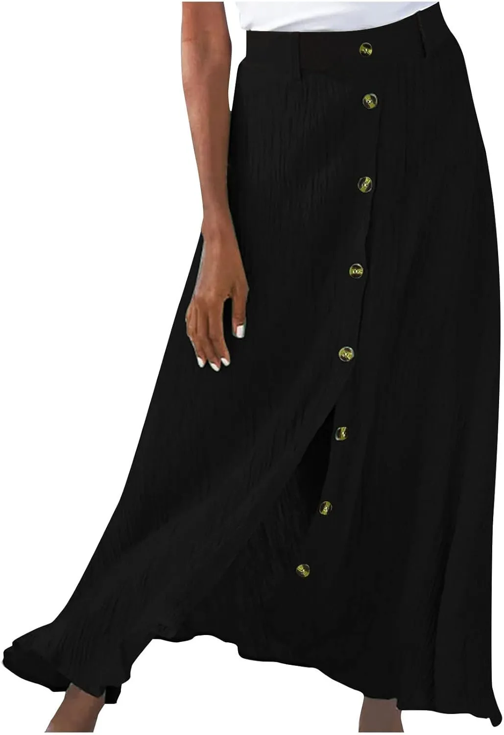 Women's Long Skirts Button Front A Line Long Summer Skirts High Waisted Elegant Flowy Skirts for Beach Vacation